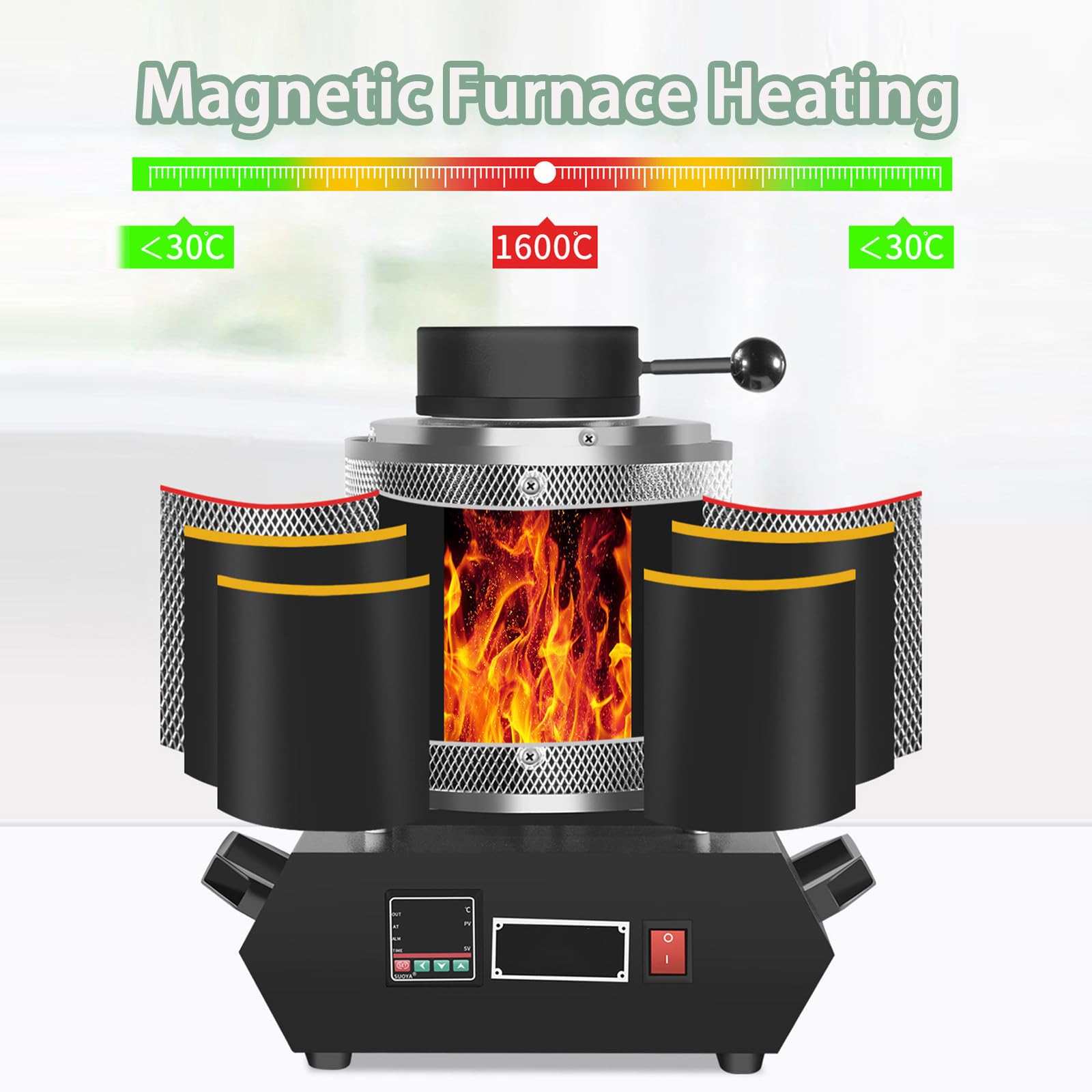 Horno De Fusión Eléctrico Mejorado 2026 De 1500 W Con Pantalla Led De Temperatura, Crisol De Grafito, Guantes Aislantes Y Pinzas Para Crisol, Para Fundición De Oro, Plata, Cobre 3kg-Black