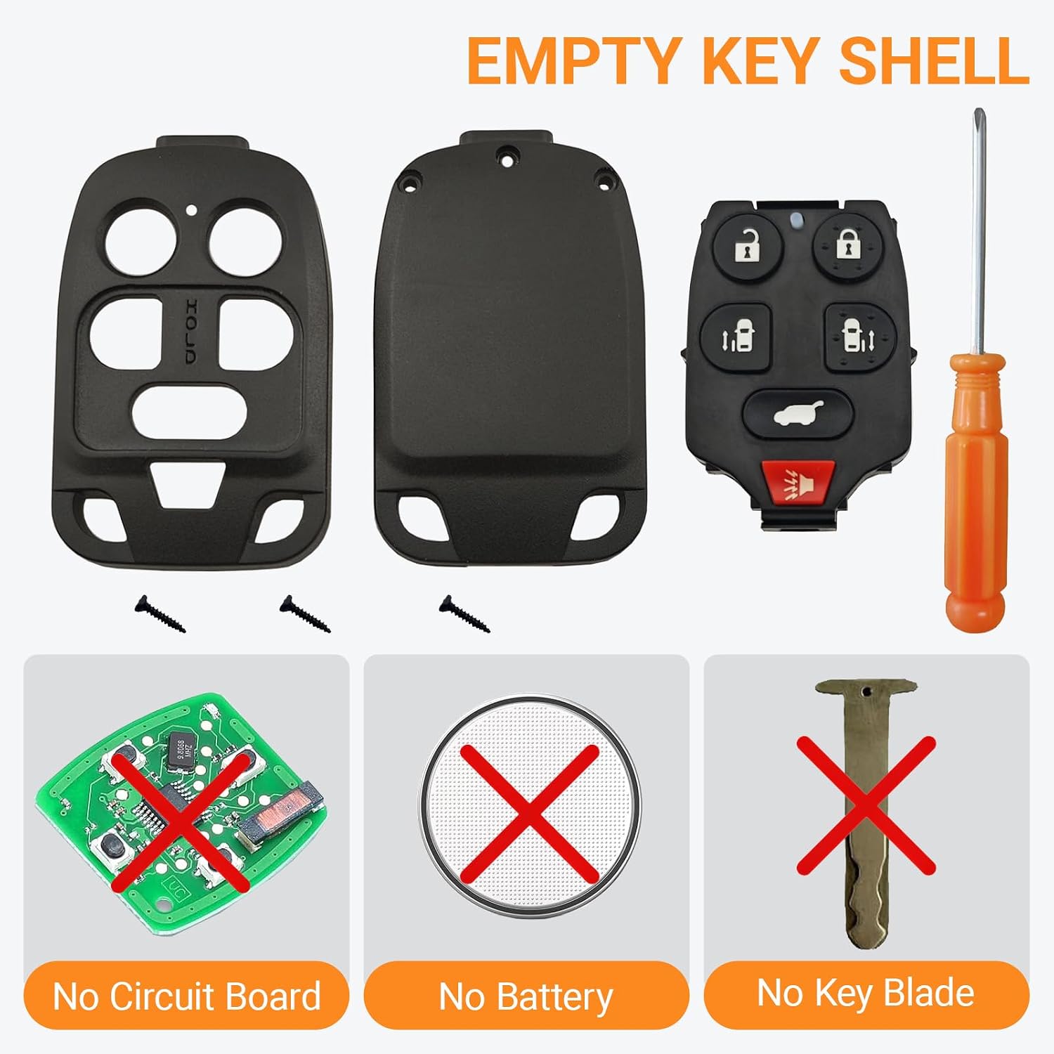 No Cutting Required - Upgraded Version Key Fob Case Shell for 2011 2012 2013 Honda Odyssey 6 Buttons Keyless Entry Replacement Car Key Cover (6 Button)