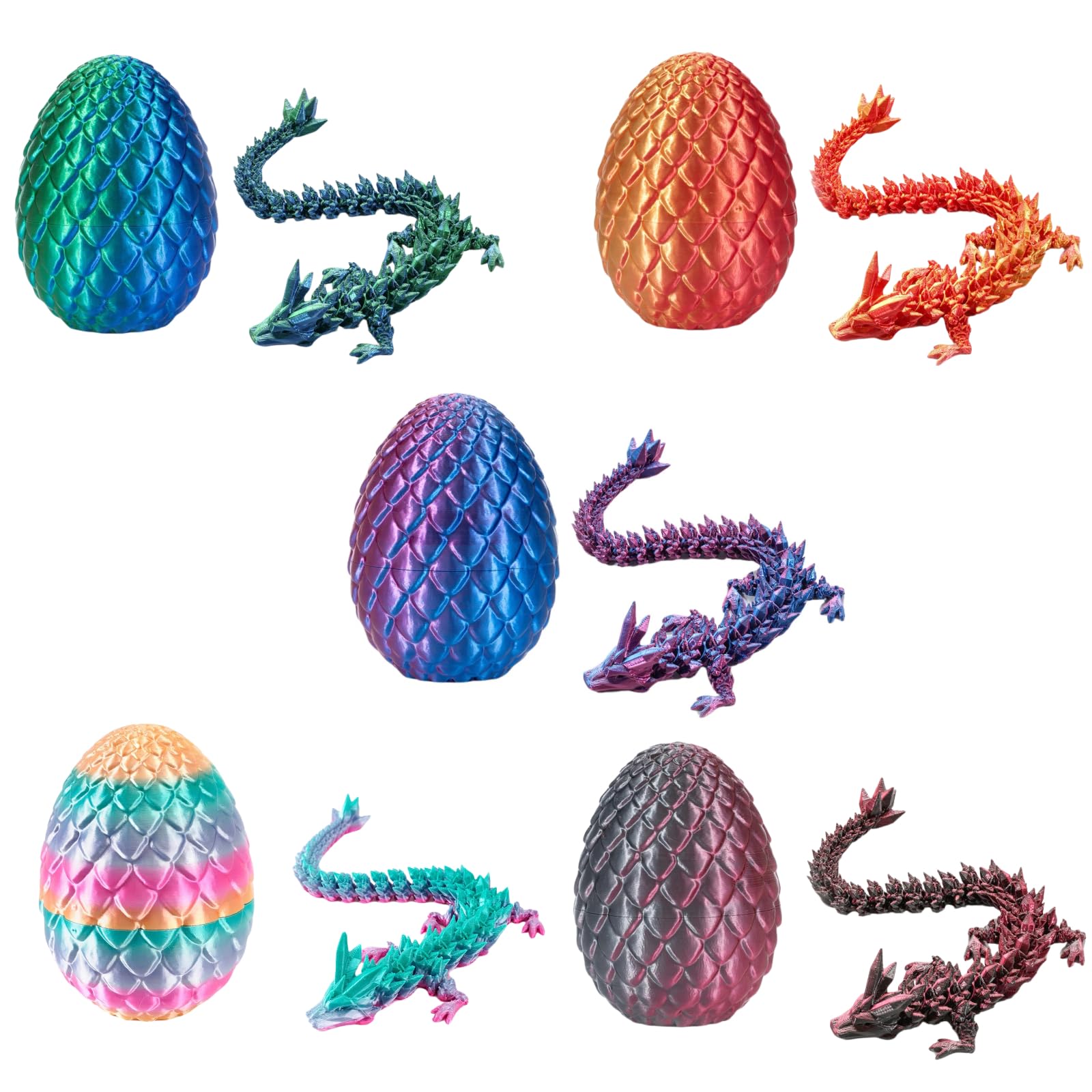 5 Pcs 3D Printed Dragon Eggs with Crystal Dragons Inside, Articulated Fidget, Mystery Egg Set, Easter Gift for Teens & Adults