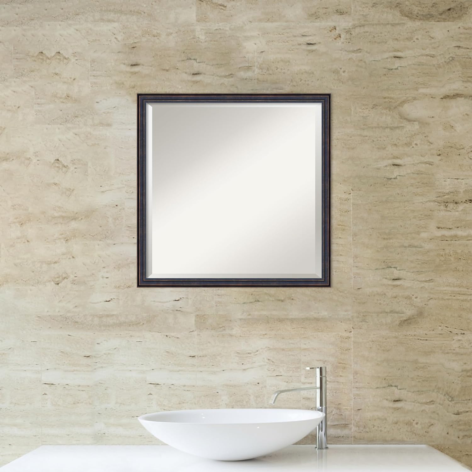 Amanti Art Bronze Bathroom Mirror for Over Sink, 22x22 Dark Bronze Scoop Square Vanity Mirror, Medium Traditional Wood Frame, Hangs Horizonally and Vertically, Bathroom Wall Decor, Beveled Edge