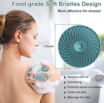Food-Grade Silicone Body Scrubber Exfoliating & Massage Brush, DGreen+Pink | INNERNEED Hygienic Shower Scrub Skin Wash Bath Tool for All Skin Types, Lathers Well, Longer Service Life
