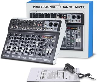 DJ-DS04 Pro Audio DJ Mixer Board - 4 Channel Mixer with Bluetooth 5.0, USB Playback, XLR Inputs, Phantom Power, Effects & RGB Lights (110V-220V) (CS 6 MIXER)