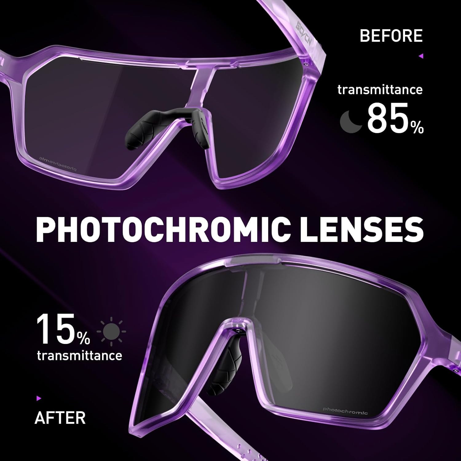 SCVCN Photochromic Cycling Glasses Sport Sunglasses Clear MTB Men Women BMX Running Driving S335 - Image 3