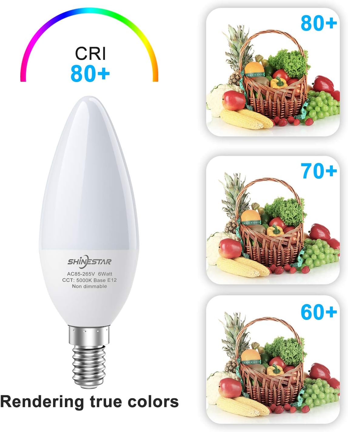 Up To 40% OFF SHINESTAR 12-Pack Bright LED Ceiling Fan Light Bulbs, 60 Watt Equivalent, Daylight 5000K, E12 Candelabra Base, Chandelier Light Bulb, Non-dimmable