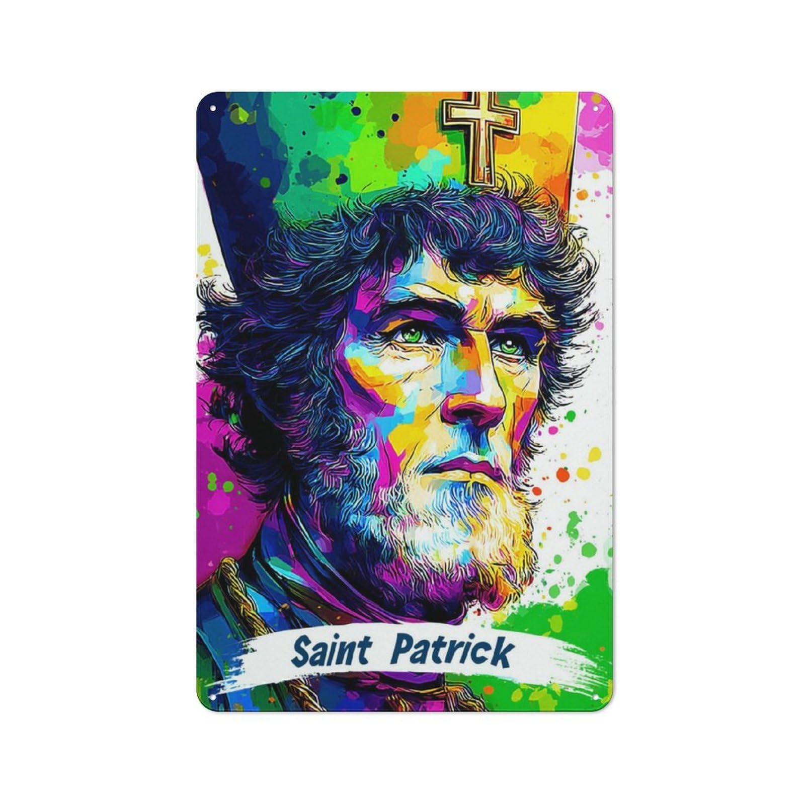 Junmoney Saint Patrick A Colorful Tribute Clean Industrial Industrial Metal Sign 30X20cm, Studio Wall Art For Loft, Studio, Office Or Creative Room