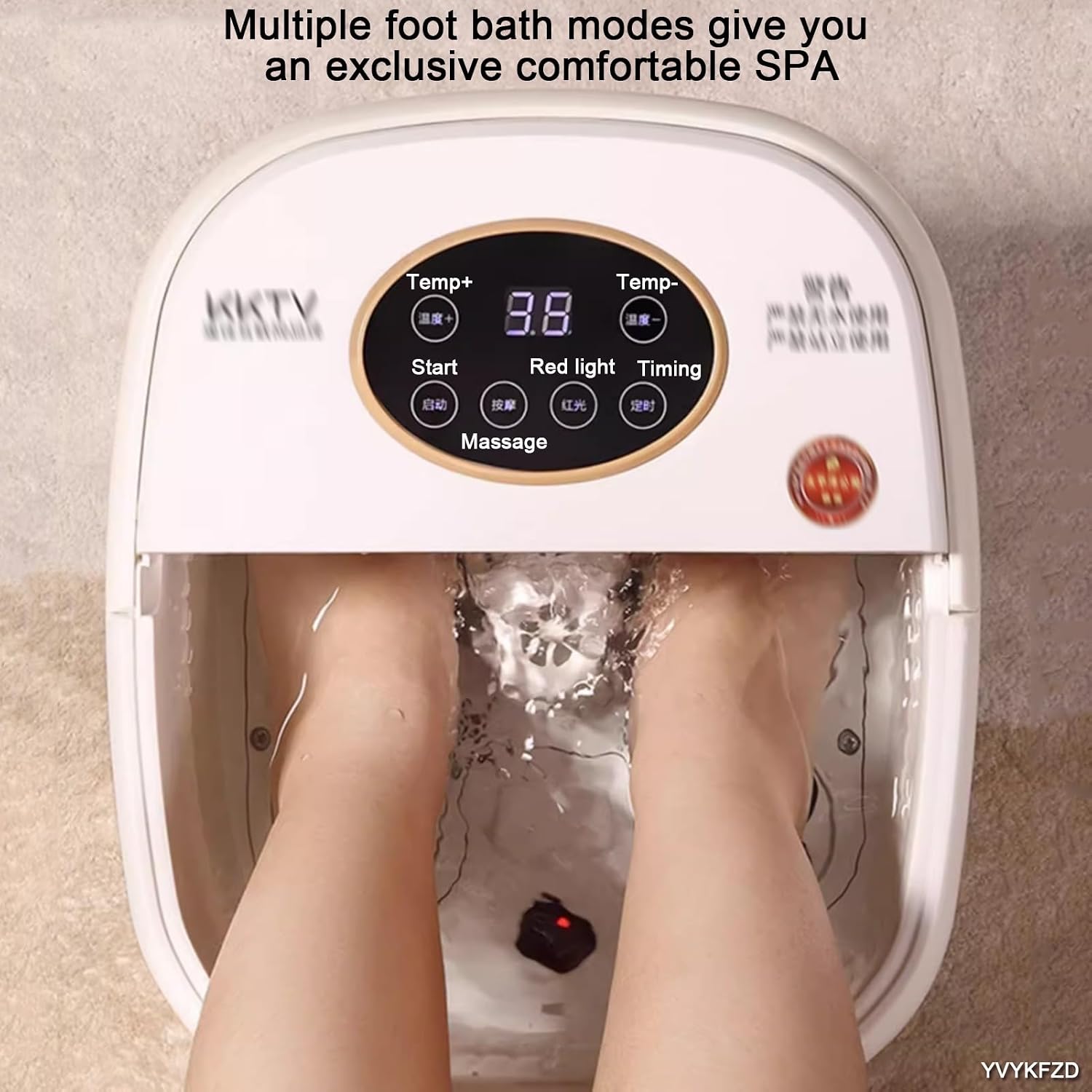 YVYKFZD Foot Spa Bath Massager, Portable Foot Bath Basin, Foot Soak Tub with Lid, Heat, Temperature Control, Bubbles, for Tired Feet, Relieve Feet Muscle Pain