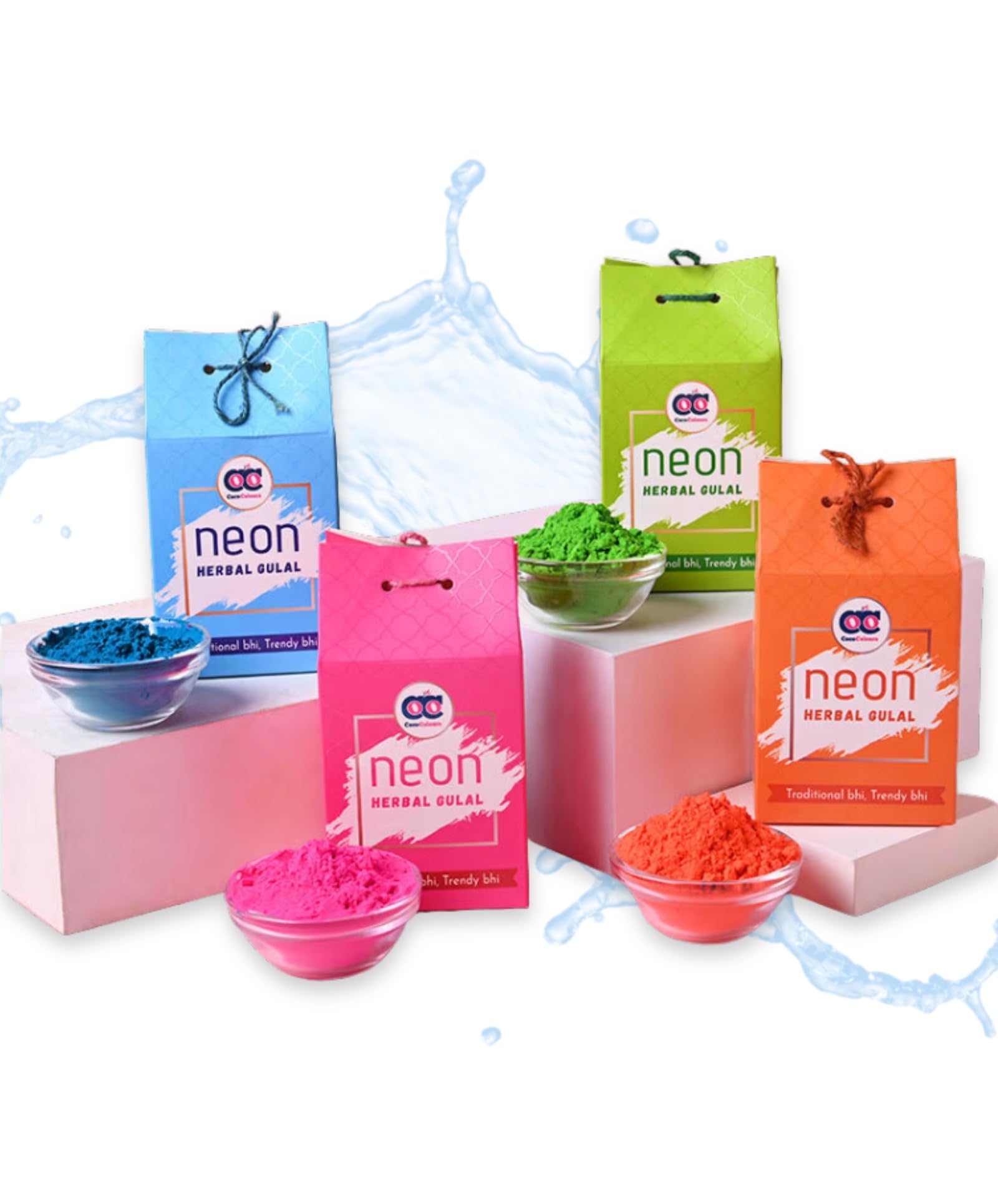 Paper Moon Holi Herbal Organic Gulal Natural Soft Non Toxic Green Pink Yellow Color for Pool Parties Holi Festival Kids & Adults(Pack of 3)