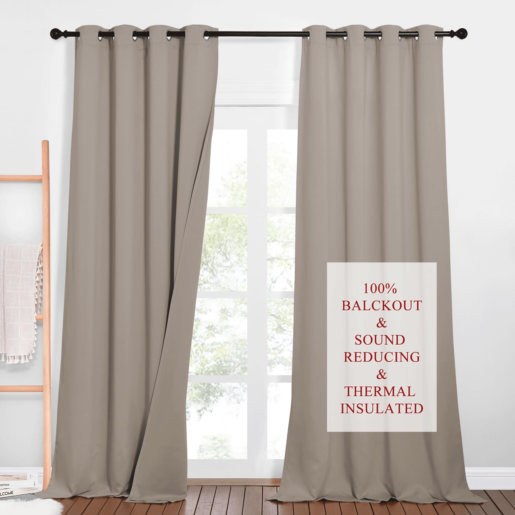 PONY DANCE Soundproof Curtains for Bedroom - Set di 2 tende oscuranti a tre strati con occhielli, isolanti e freddi, 240 x 132 cm, colore: sabbia