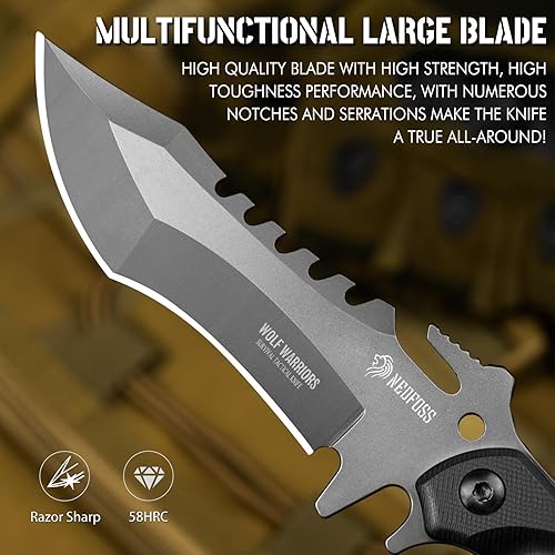 Miniatura 2 de NedFoss Cuchillo de supervivencia de hoja fija con funda, cuchillo de campamento de espiga completa de 9 pulgadas, mango ergonómico G10