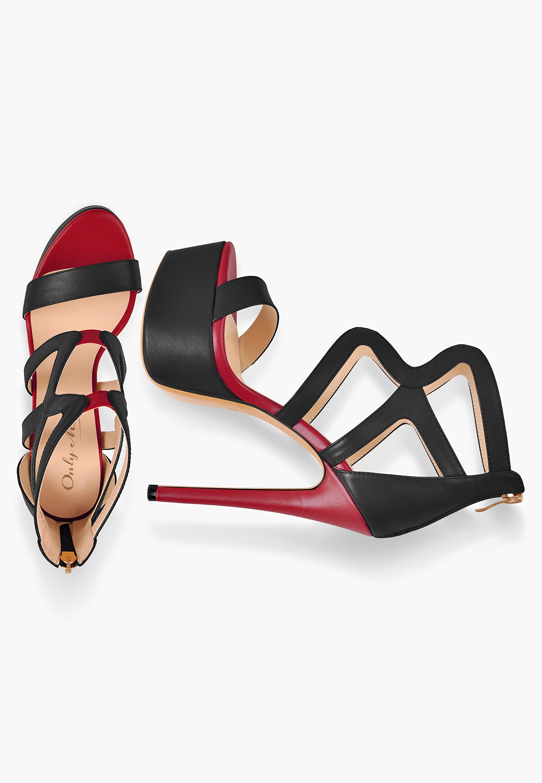 Only maker Sandalias de mujer con plataforma, brillantes metalizadas, con tiras, color dorado
