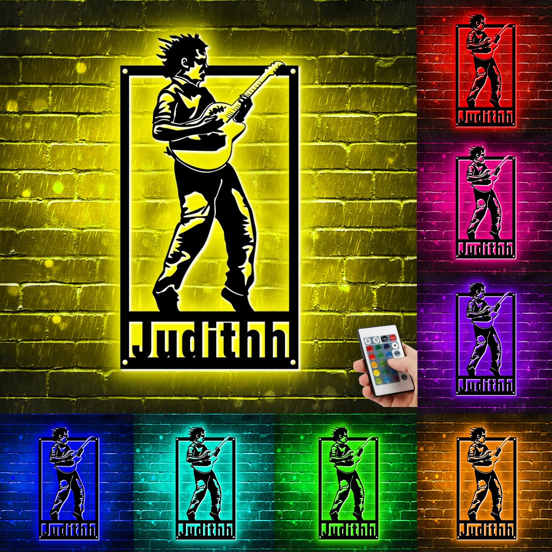 Personalized Guitarist Neon Sign for Wall Art, Custom Guitar Decor Lamp with Remote Control & 16 Color Changing Lights, Birthday Christmas Gifts for Music Lover Guitar Players (Style 2)