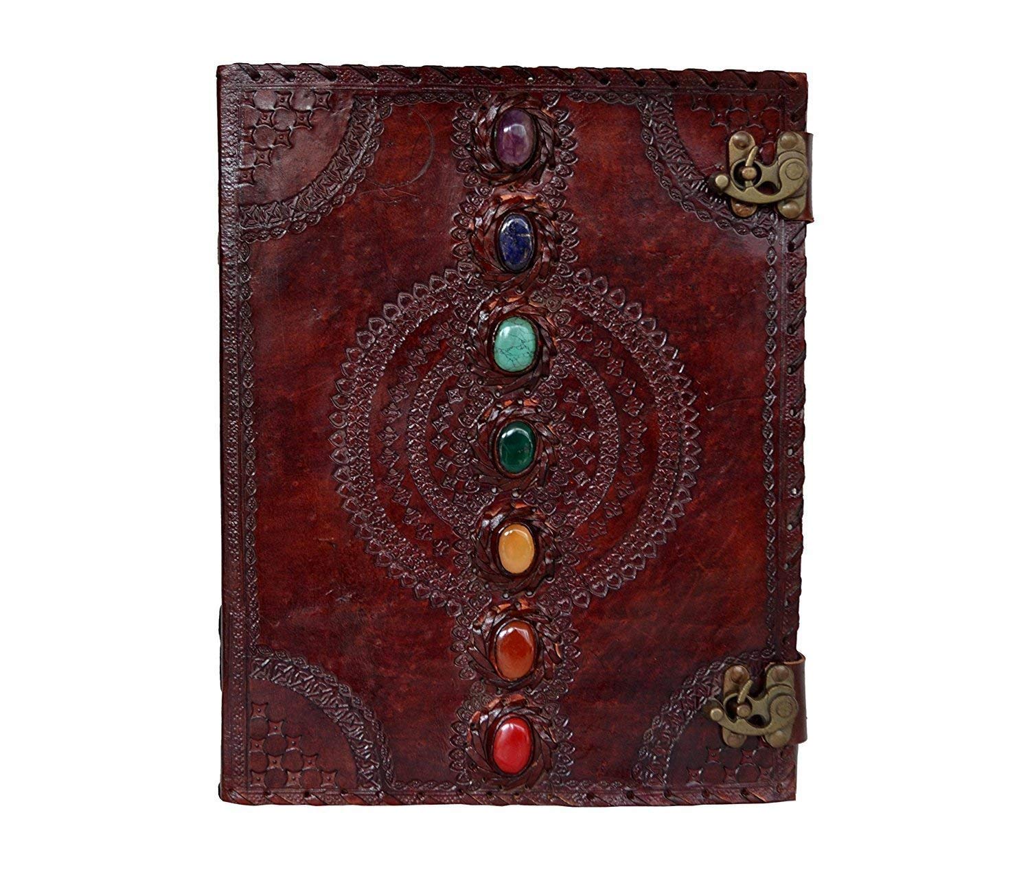 TUZECH Leather Journal Seven Chakra Medieval Stone Embossed Handmade Book of Shadows Notebook Office Diary College Book Poetry Sketch 14 x 18 Inches