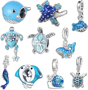 10PCS Spacer Beads Charms for Pandora Bracelet, Polished Pandora Charms Beads for Jewelry Making, Pandora Spacers for Bracelet Necklace, Jewellery Gifts for Women Mom Girls, Blue