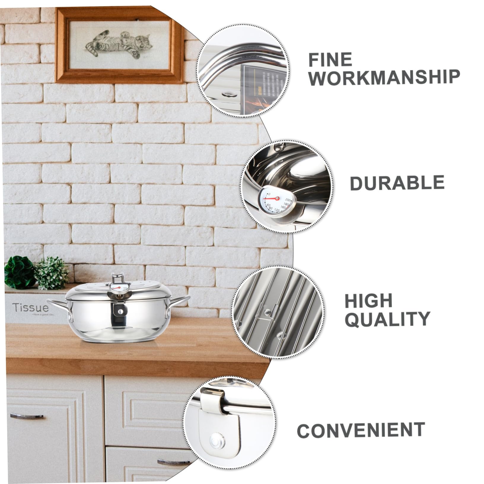 Hohopeti Friteuse Tempura Inox avec Thermomètre Poêle à Température Contrôlable Compatible Feux Dont Induction Casserole Profonde pour Friture Polyvalente