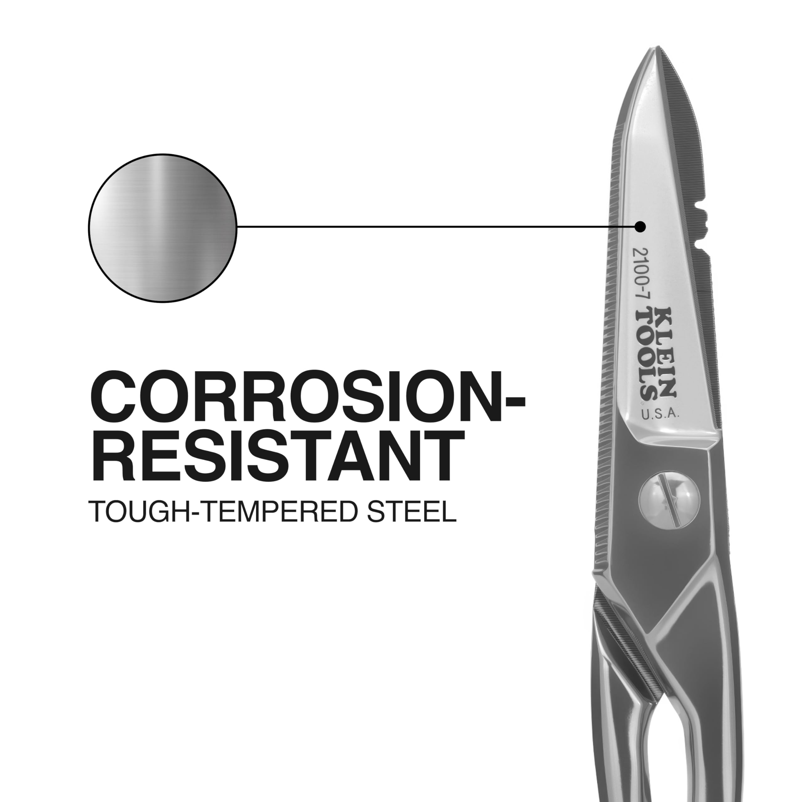Klein Tools 2100-7 | Tijeras de electricista niqueladas | Muescas 0,91 y 0,26 mm² | Hoja dentada | Rascador y lima integrados | Acero resistente | 13,3 cm