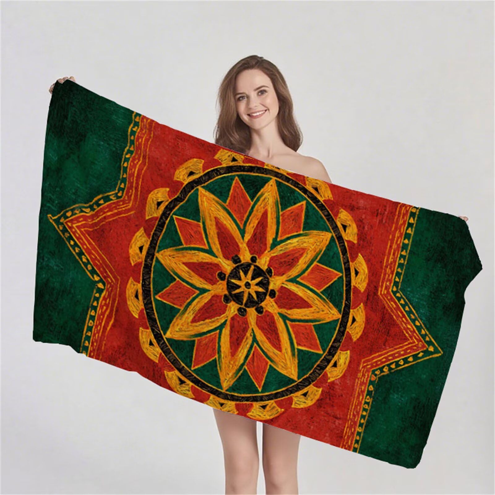 Telo Mare Microfibra 90x180 cm Telo Mare Grande, Asciugamano Palestra Assorbente Asciugatura Rapida, Asciugamano Mare Antisabbi Stuoia Spiaggia per Piscina, Viaggio 2 Set- Mandala Arancione G1-922