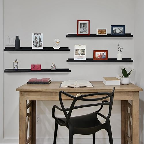 Miniatura 4 de Estantes flotantes largos de 36 pulgadas, juego de 4, estantes de madera para pared con repisa, marcos de fotos, estantes de exhibición montados en