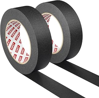SWRT 블랙 마스킹 테이프, 미디엄 접착 페인터 테이프 2.5cm(1인치) 너비, 마킹, 페인팅, 공예 및 작업장 사용을 위한 블랙 테이프, 쉬운 찢어짐, 깨끗한 제거, 2.5cm(1인치) x 45.7m(55야드) x 2롤 (총 110야드)
