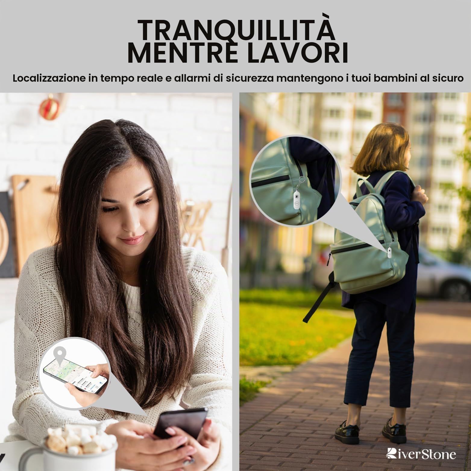 River Stone Allarme di Sicurezza Personale 130dB per Apple FindMy iOS (14.5+) Porta Chiavi Localizzatore Anti-aggressione, Sirena di Emergenza per Donna Bambino Anziano, Localizzazione, Auto-difesa