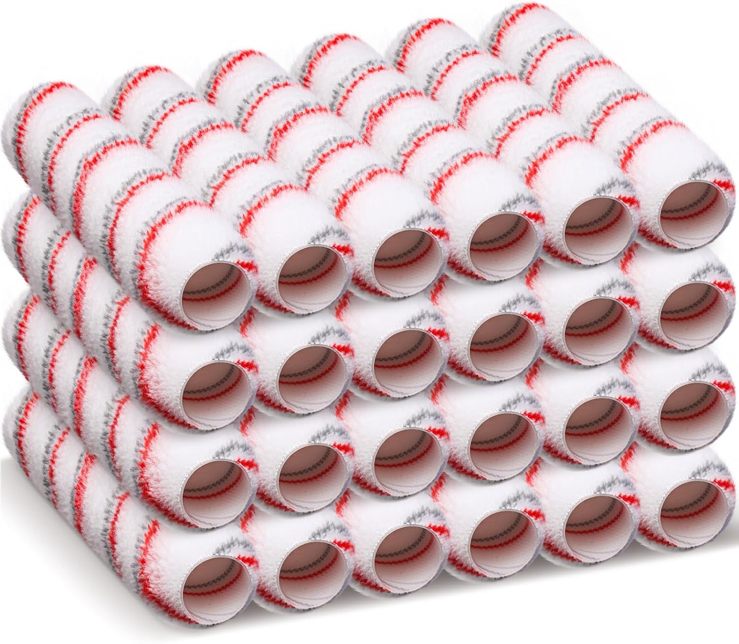 Leumoi 24 Pcs Paint Roller Covers 9" x 1/2" Naps for Paint Roller Brush High Capacity Microfiber Paint Roller Sleeves House Painting Supplies for All Surfaces, Home Repair Tools, Red Gray Stripe