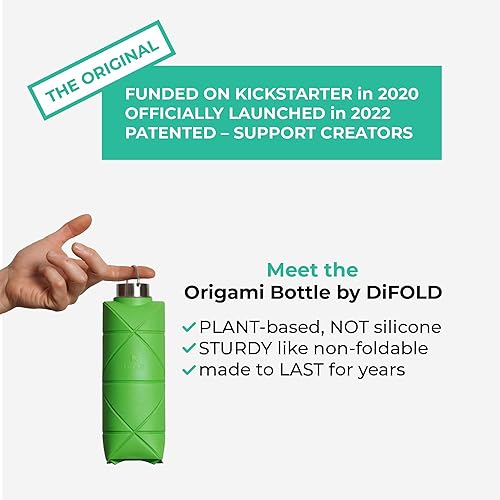 Miniatura 2 de DiFOLD Origami Bottle The Original - Botella de agua plegable de 25 onzas, a base de plantas, sin silicona, sin olor, duradera, sin BPA, ligera y