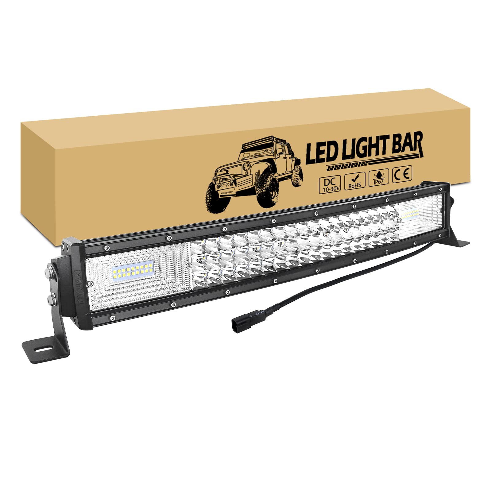 RIGIDON 56 cm 270W zakrzywiony drążek świetlny LED, światła robocze Wodoodporny pasek świetlny do pojazdów offroad do samochodów ciężarowych SUV 4x4, 6000K białe światło przeciwmgielne