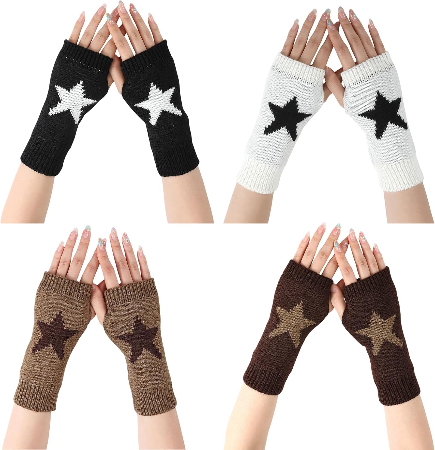 Therian Fingerless Gloves Punk Goth Star Wrist Length Knitted Mitten Y2K Emo Grunge Stuff