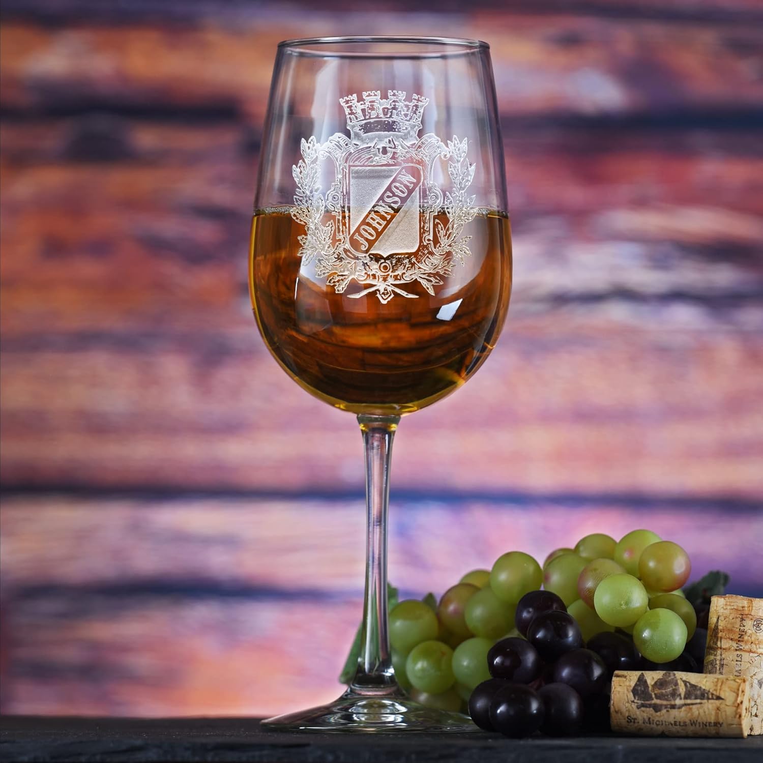 Personalized Family Crest Wine Glass, Engraved Coat Of Arms Wine Glasses - Set Of 4