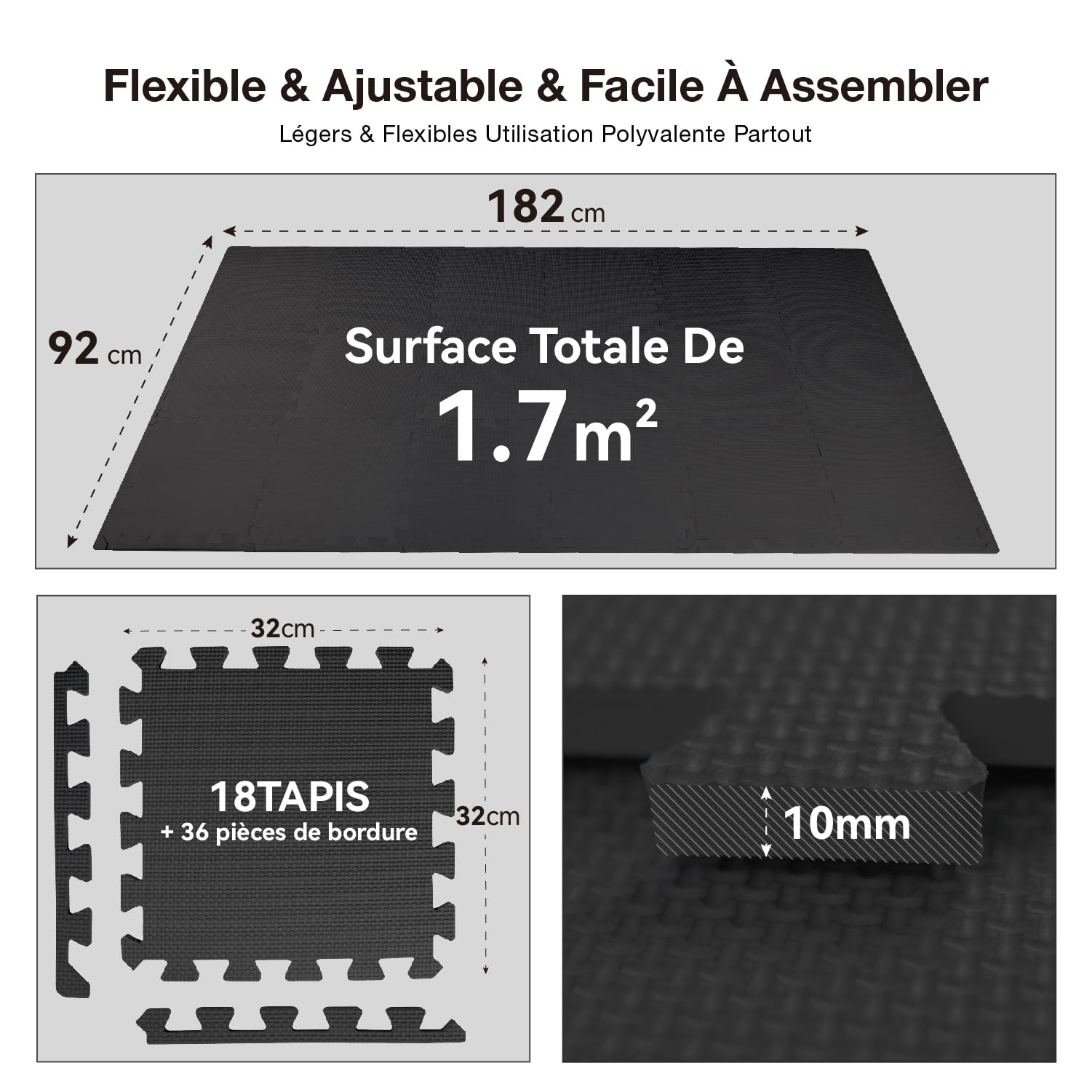 AIRHOP Set de 18 Tapis de Protection EVA Haute Densité, Amortissants, Antidérapants, Tapis de Sport et Tapis Anti Bruit, Parfaits pour Le Fitness, Le Yoga, Le Home Gym, la Salle de Sport, 30x30 cm