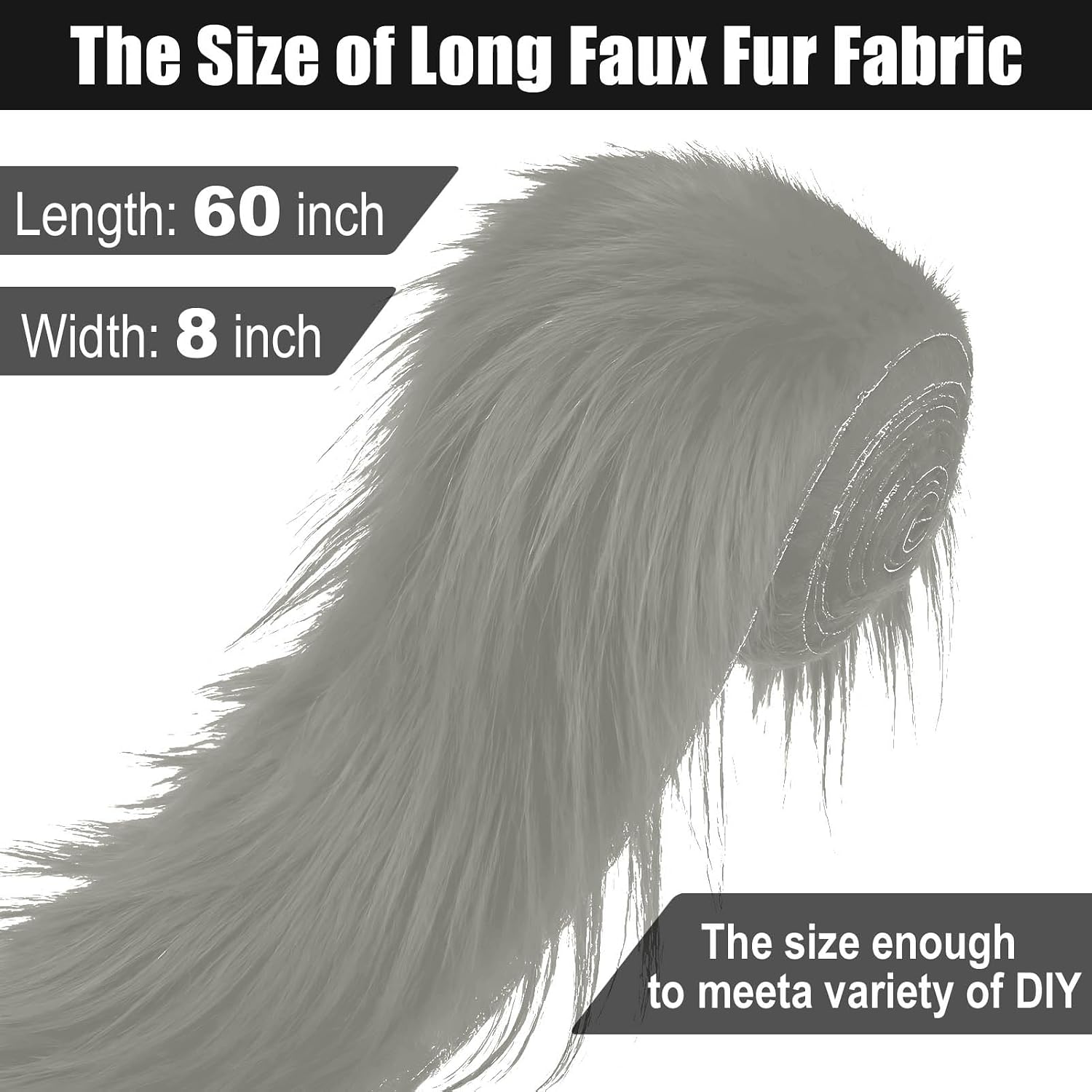 Light Grey 8x60Inch Faux Fur Shaggy Plush Faux Fur, Fabric Precut Strips Fluffy Fuzzy Faux Fur, Craft Beard Hair, Beard Miniature Dolls Rugs Mats Gift, Winter Halloween Christmas Costume Party Decor