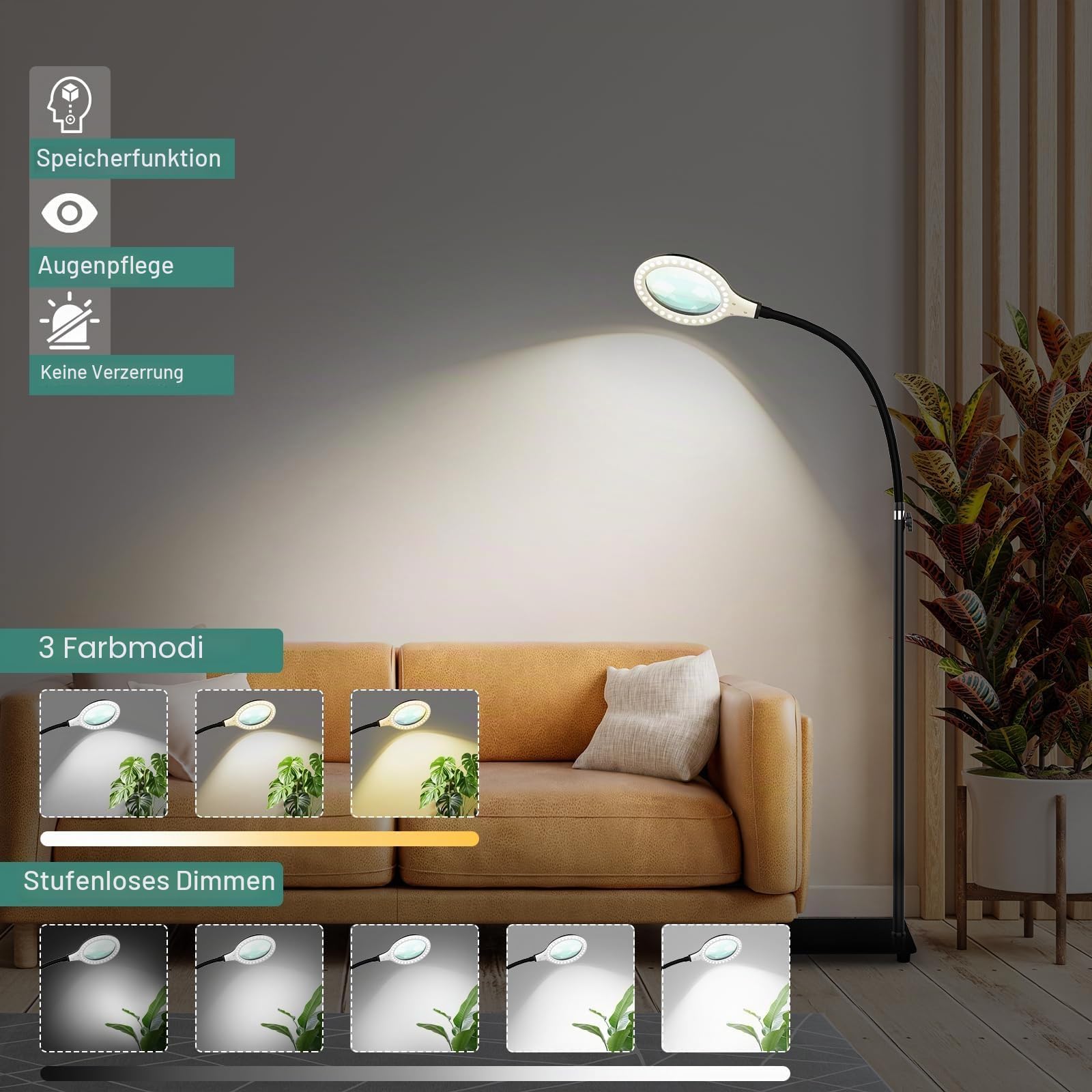 5X Lupe mit Licht und Ständer,Vergrößerungs-Schreibtischlampe mit flexiblem Schwanenhals, dimmbare Lupe mit hellem 54 teiliger LED-Licht zum Arbeit Lesen Hobbys Nähen Basteln Schwarz