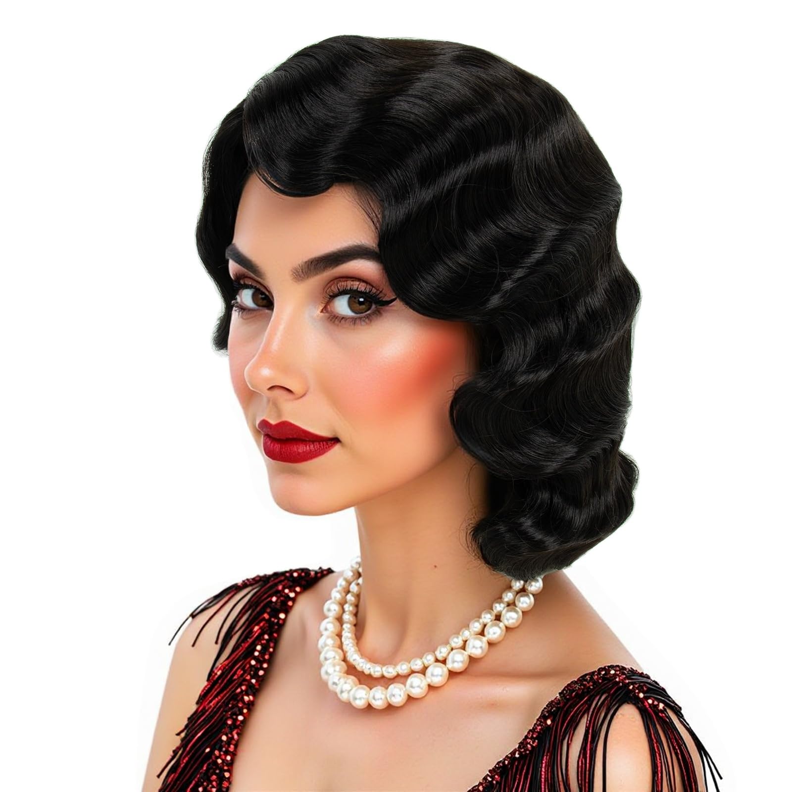 MEDISIFA Black 20s Wig for Women Long Finger Wave Party Wigs Synthetic Full Vintage Wigs for Womens Lady Cosplay Costume Fancy Dress 1920s Flapper Wig