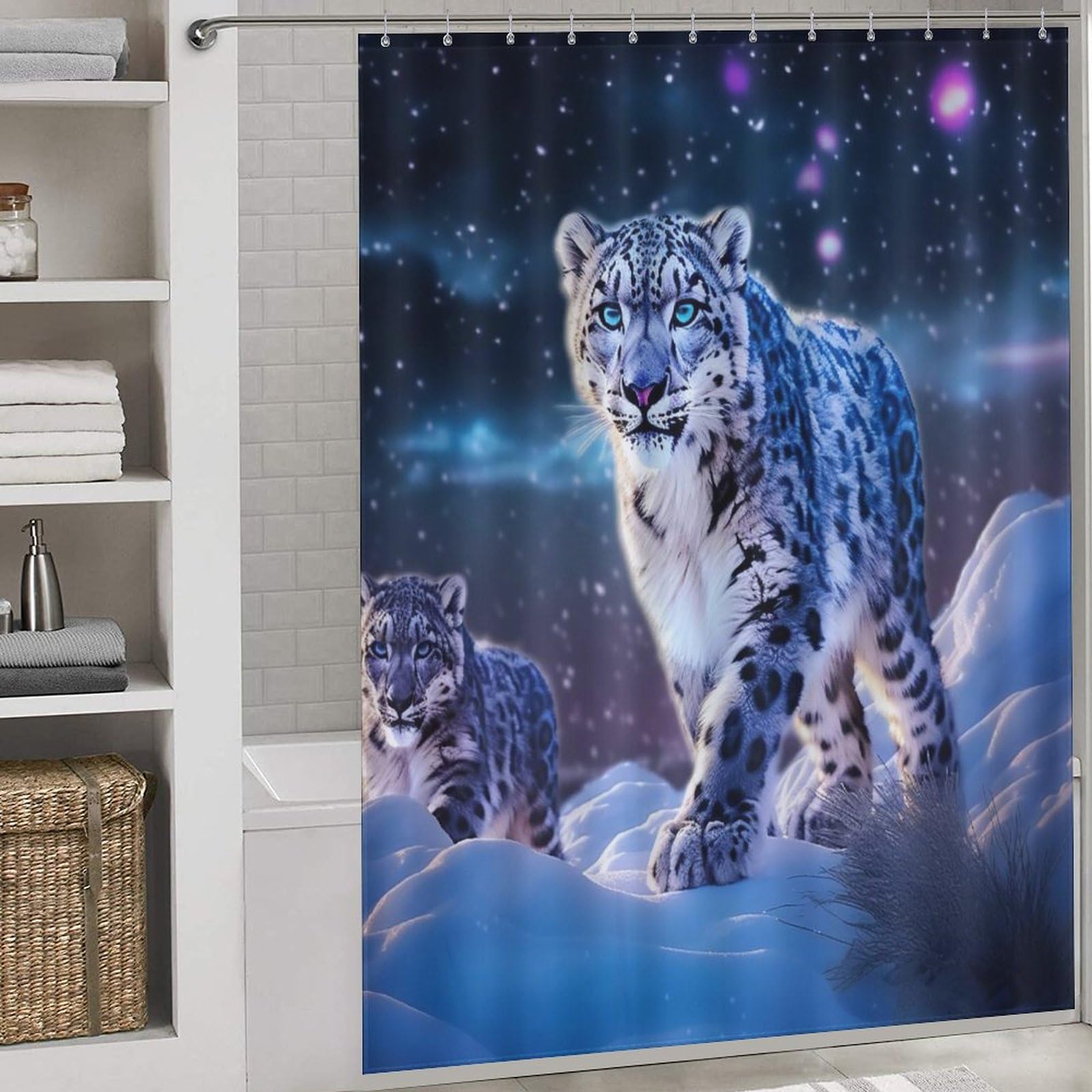 Rideau de douche léopard imperméable 168x183cm avec 12 crochets