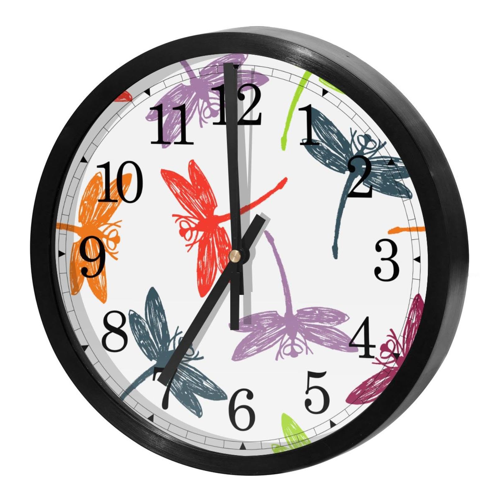 Horloge murale silencieuse à quartz avec motif de libellule haut de gamme