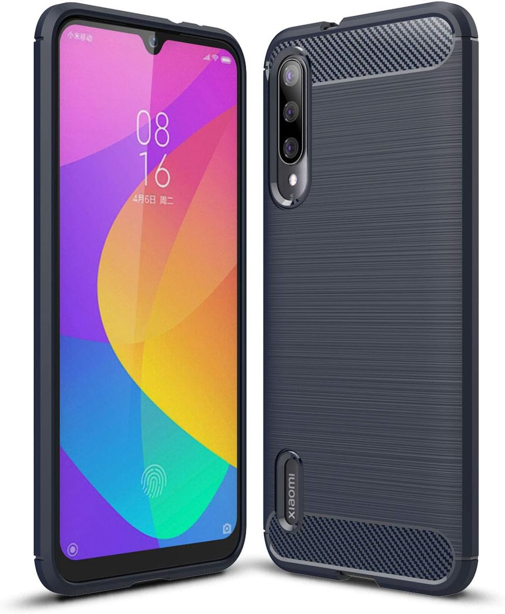 Xiaomi Mi A3 Case, Silicone Leather[Slim Thin] Flexible TPU Protective Case Shock Absorption Carbon Fiber Cover for Xiaomi Mi A3 Case (Navy)