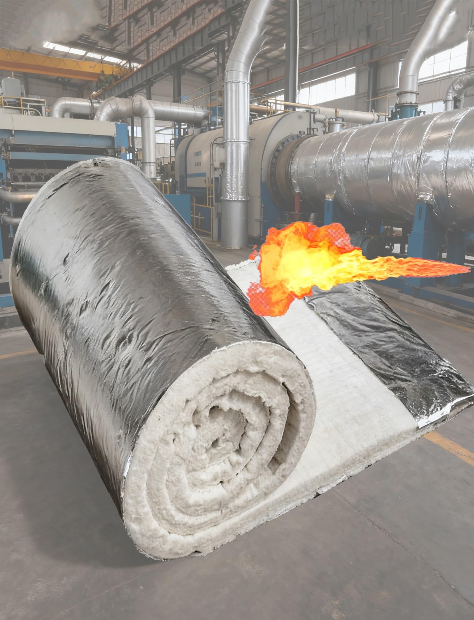 Manta aislante de fibra cerámica de alta temperatura con revestimiento de papel de aluminio para protección contra el calor en estufas, chimeneas, forjas, hornos y conductos