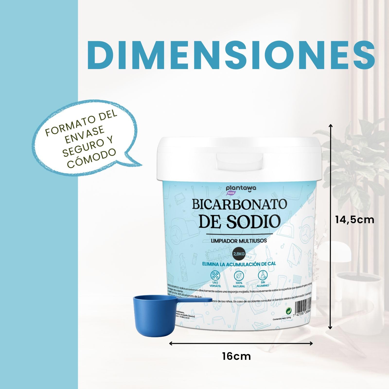 PLANTAWA Bicarbonato de Sodio 2,8kg Polvo Multiusos para Limpieza del Hogar Alta Pureza