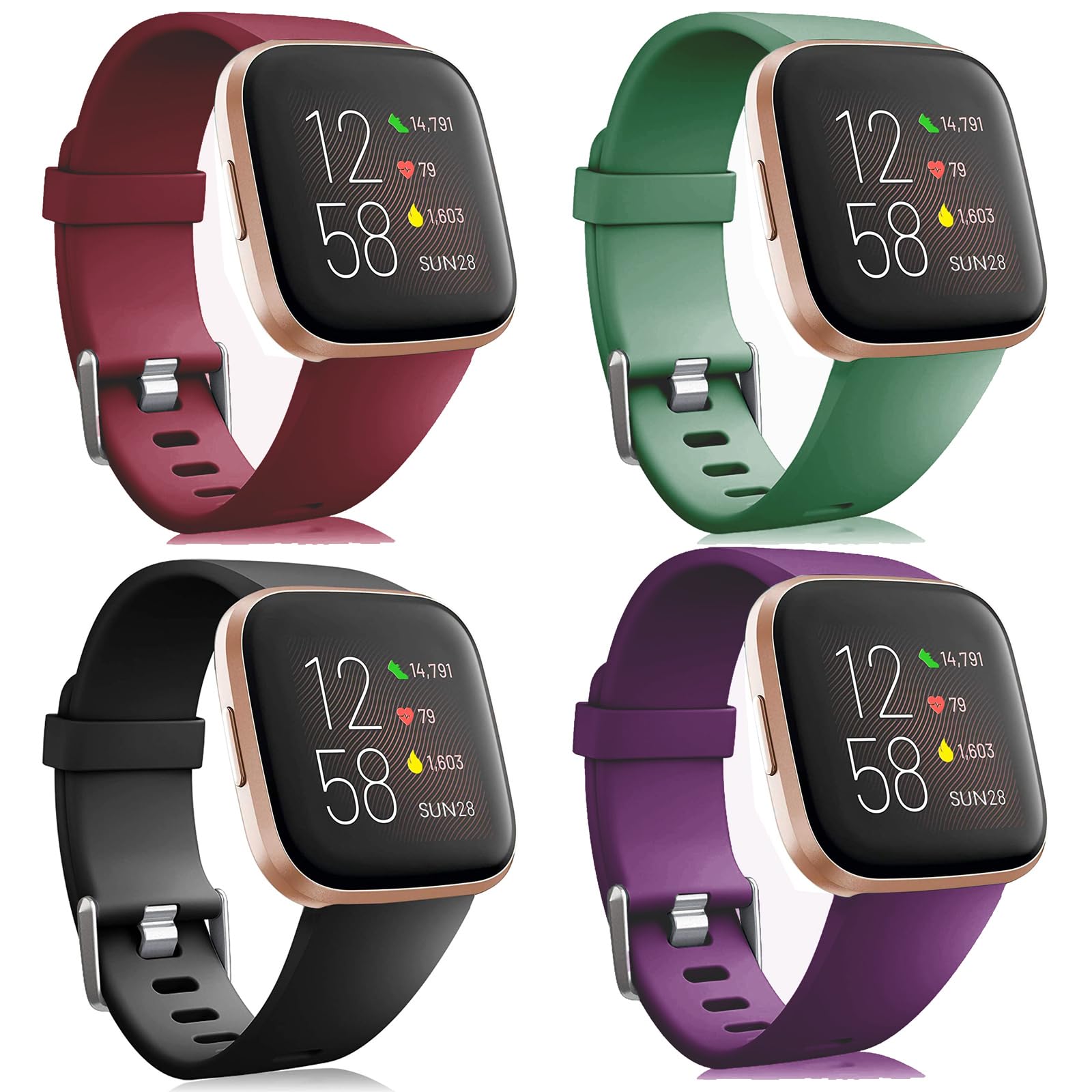 4 Pack Sport Bands Compatible with Fitbit Versa 2 / Fitbit Versa/Versa Lite,Classic Soft Silicone Replacement Wristbands for Versa 2 Smart Watch Women Men