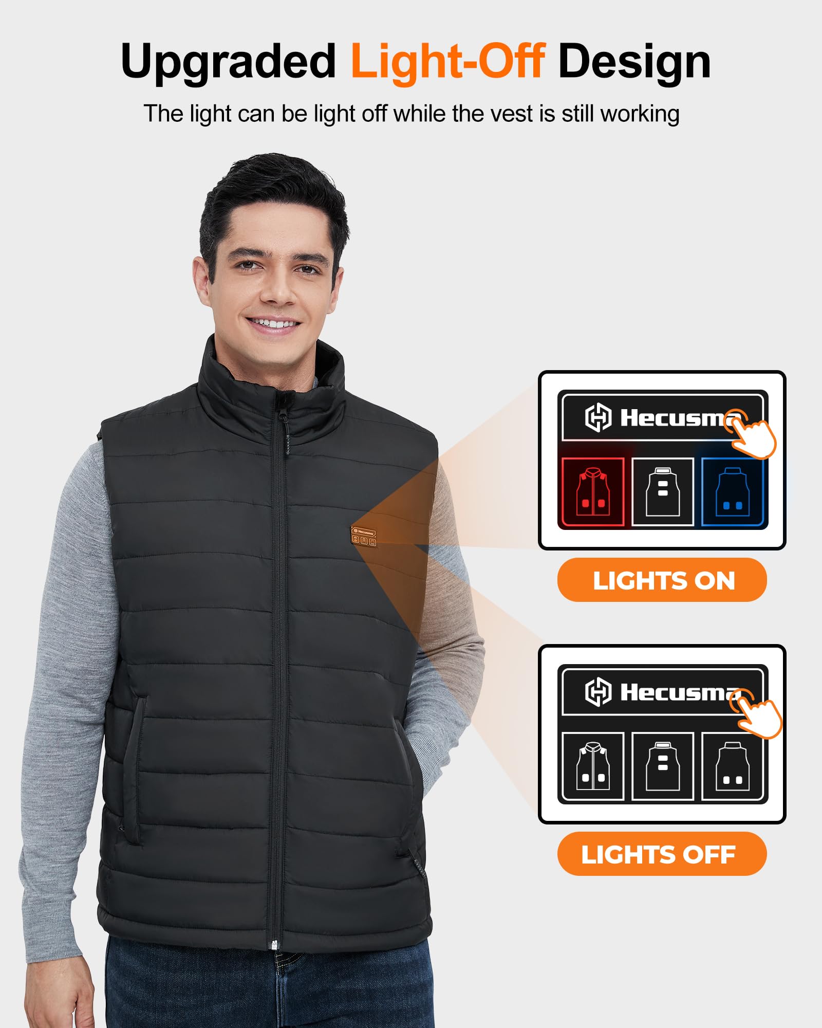 Gilet Riscaldato Uomo con Batteria Inclusa 16000mAh 7.4V, Gilet Riscaldato Uomo Design Senza Luci per Attività All'aperto Caccia