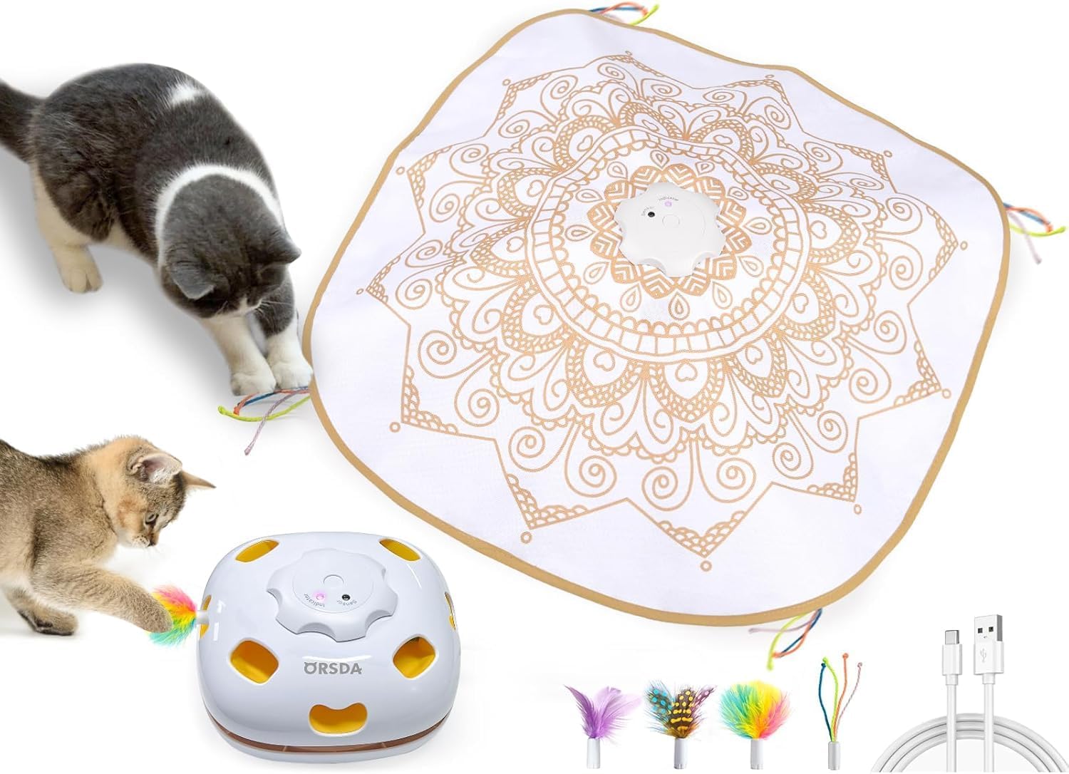 ORSDA Cat Toys for Indoor Cats, 4 in 1 Interactive Cat Toys, Automatic Cat Toy Kitten Toy, Rechargeable Electric Enrichment Toy for Cat Toy for Bored Indoor Adult Cats Hide and Seek, Whack-A-Mole