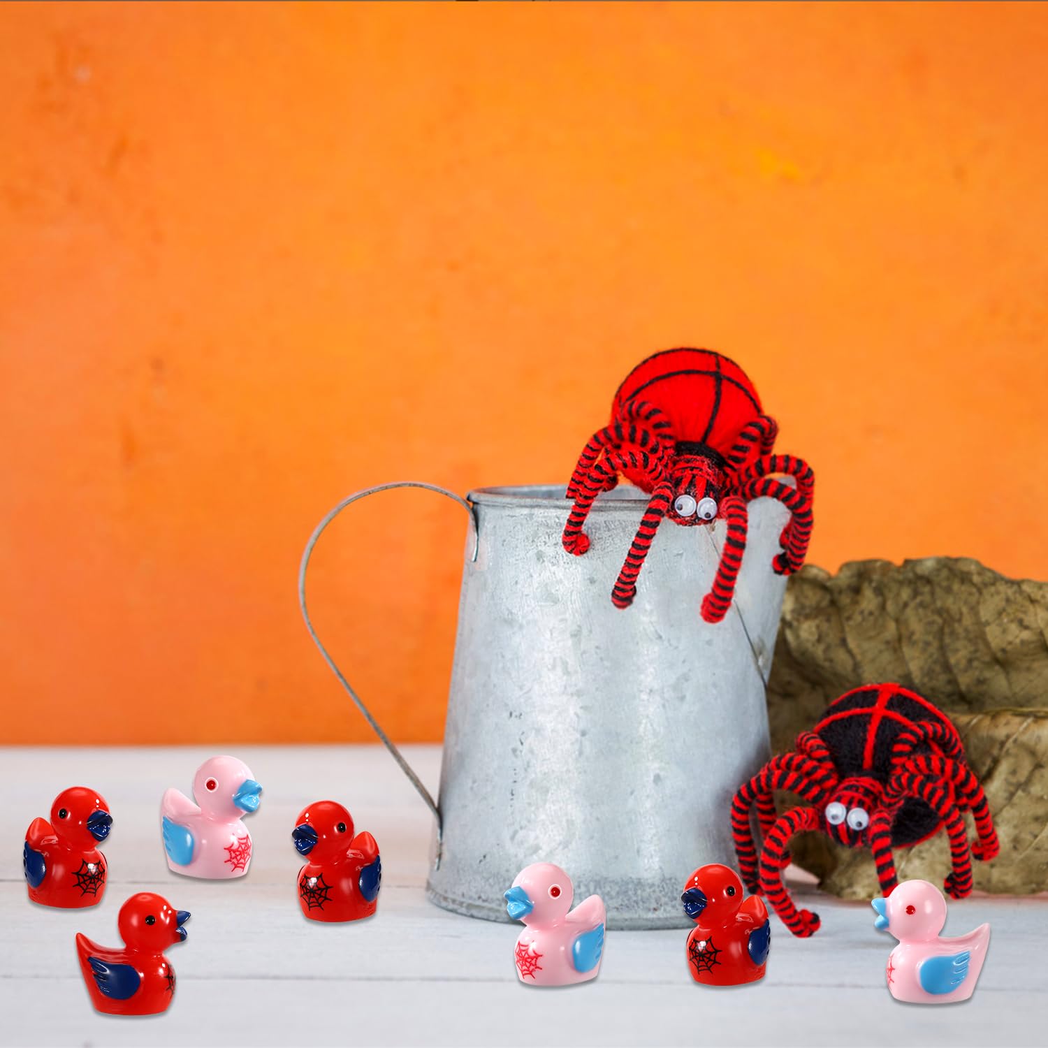 50PCS Tiny Spider Resin Ducks - Miniature Garden Decor With Spider Web, Small Landscape Ornaments For Home, Office, Car