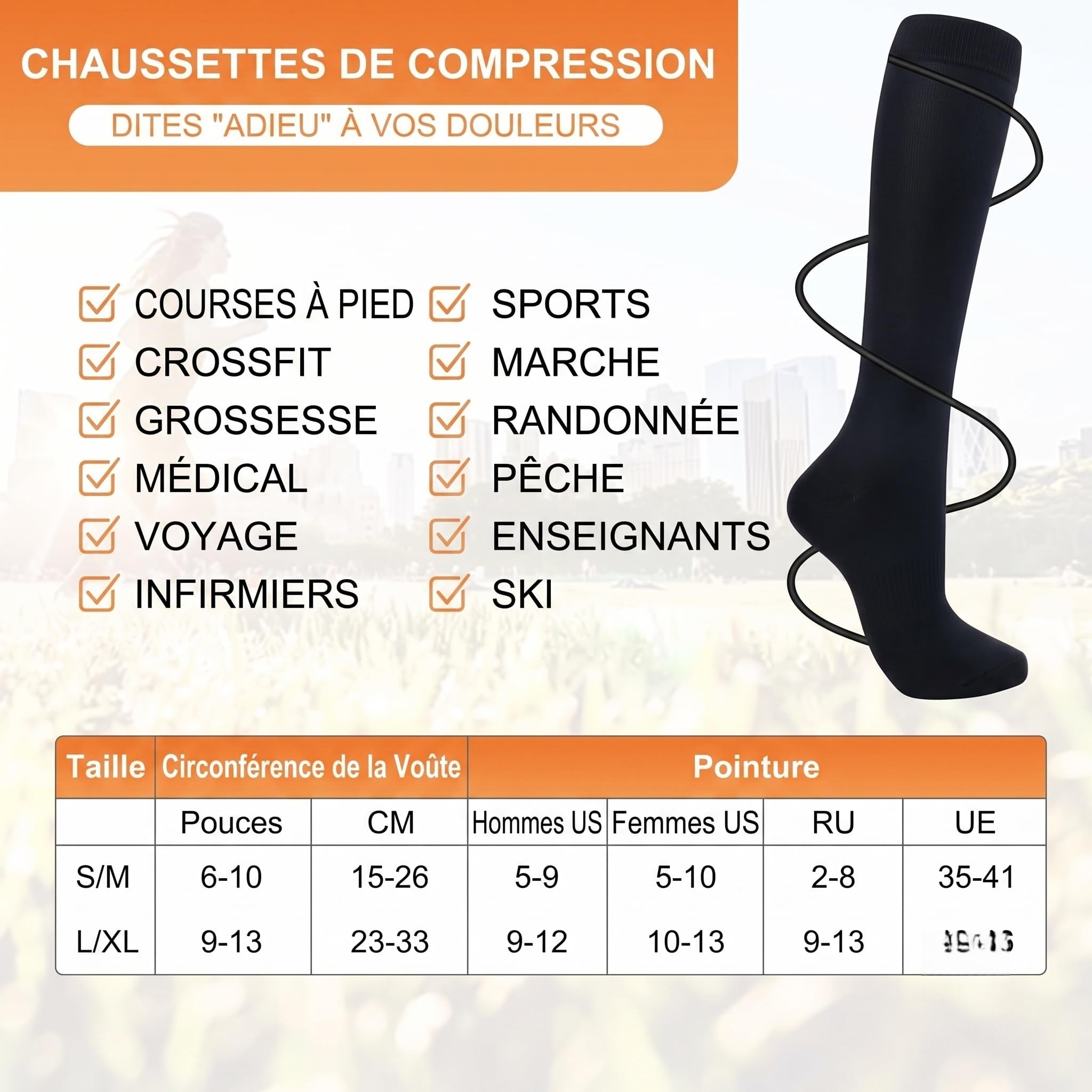 tsunaya chaussettes, Lot de 6 de Maintien Compression Legere | Pointe sans couture, Fibres de bambou respirantes, Jambes legeres, Facile a enfiler pour le sport