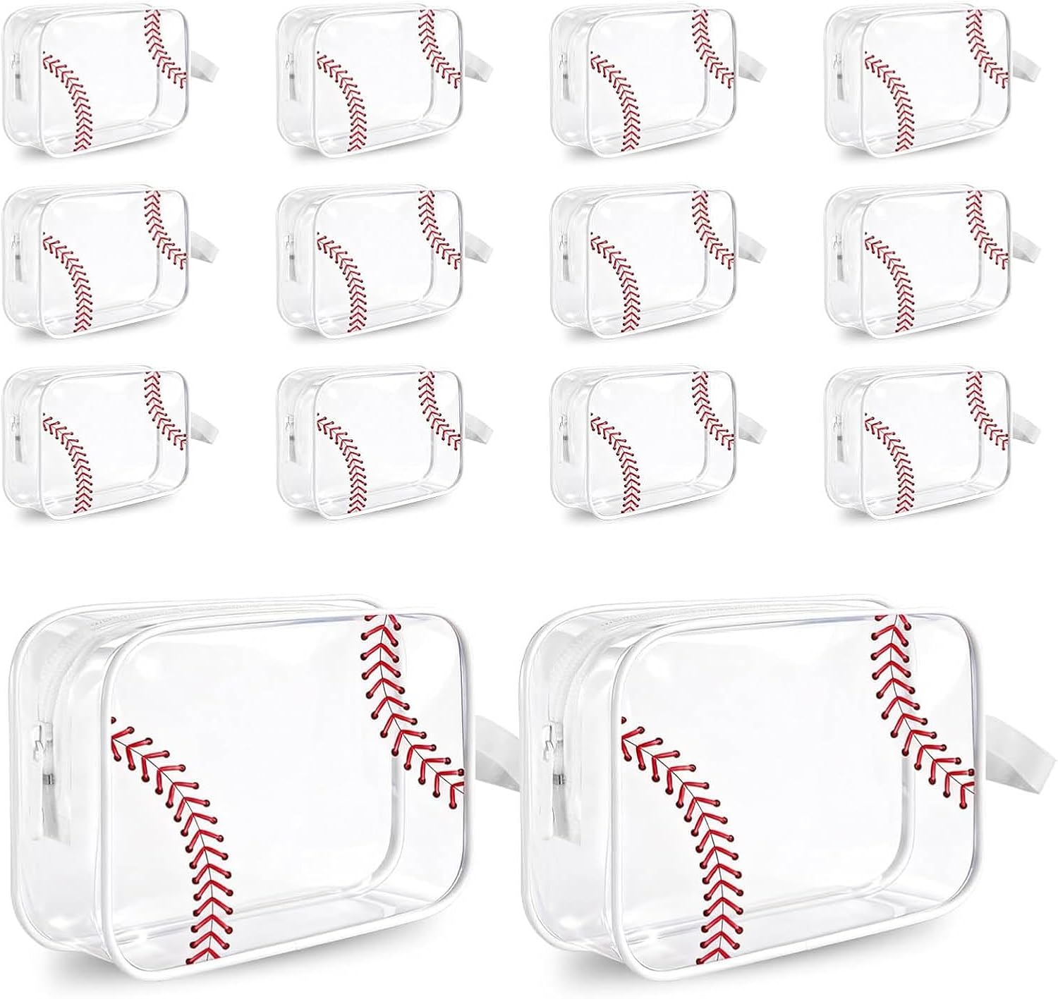 14 PCS Baseball Team Gifts Bulk, Baseball Snack Bags, PVC Waterproof Travel Baseball Cosmetic Bags with Zipper, Clear Baseball Party Favors Bags