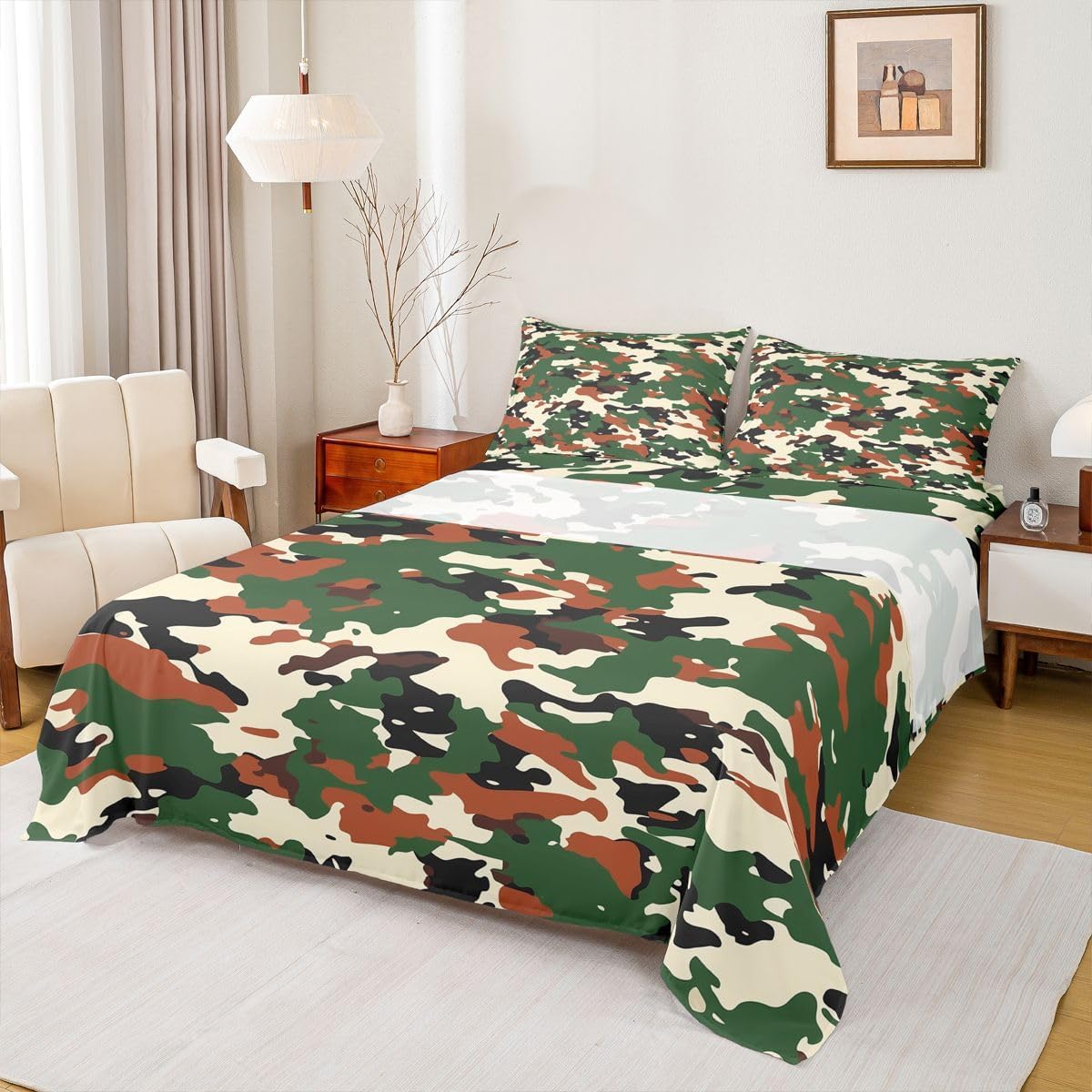 jejeloiu Camouflage Bed Sheets Set Full Size Camo Bed Set for Kids Boys Girls Military Style Deep Pocket Fitted Sheet Army Breathable Soft Lightweight Microfiber