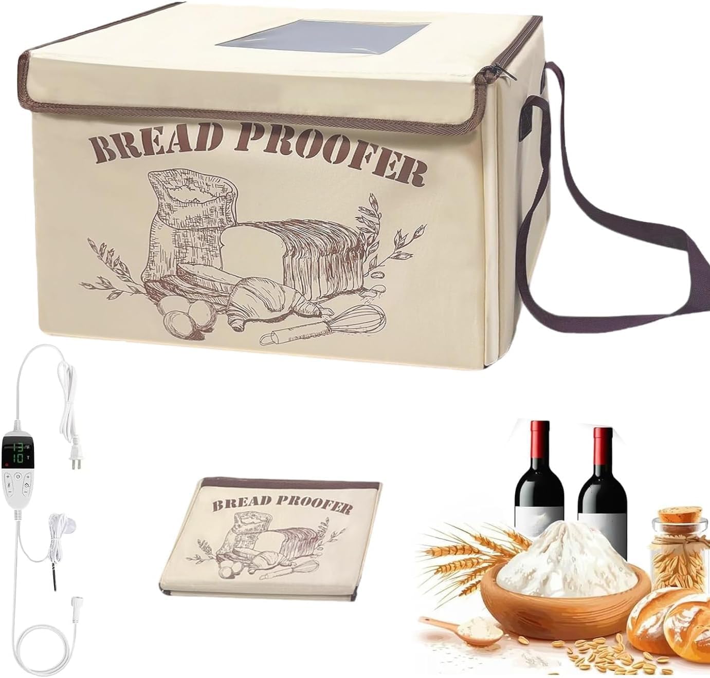 Bread Proofing Box,Folding Dough Proofing Warming Box with 50-113℉ Temp Control & 12h Timer, Proofer Oven for Sourdough, Bread Baking, Pizza, Yogurt, Kombucha, 5-Layer Fabric