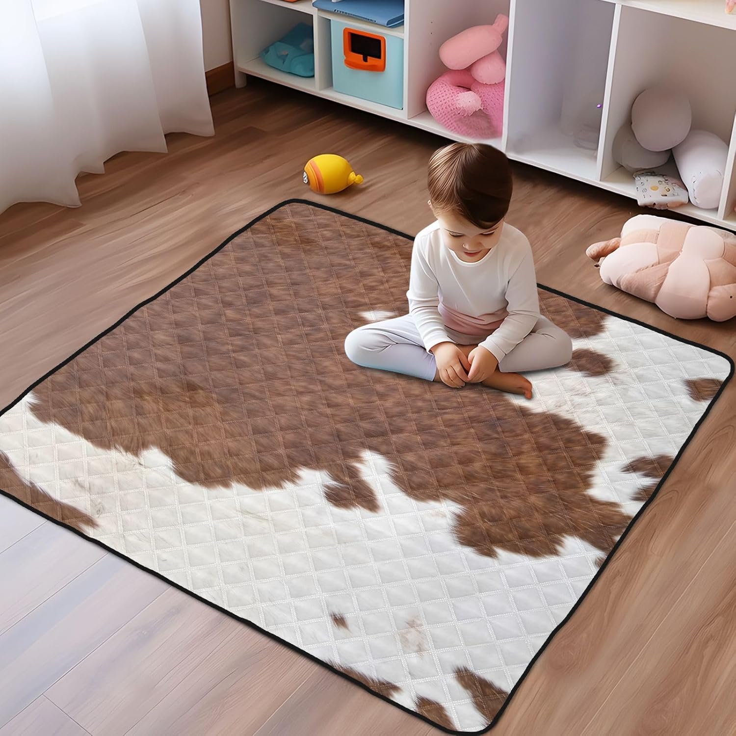 Cowhide Use Full Frame Large Stylish Baby Play Mat for Indoor Outdoor Portable Activity Gym Mat for Babies Infants Toddlers, 50'' x 50''