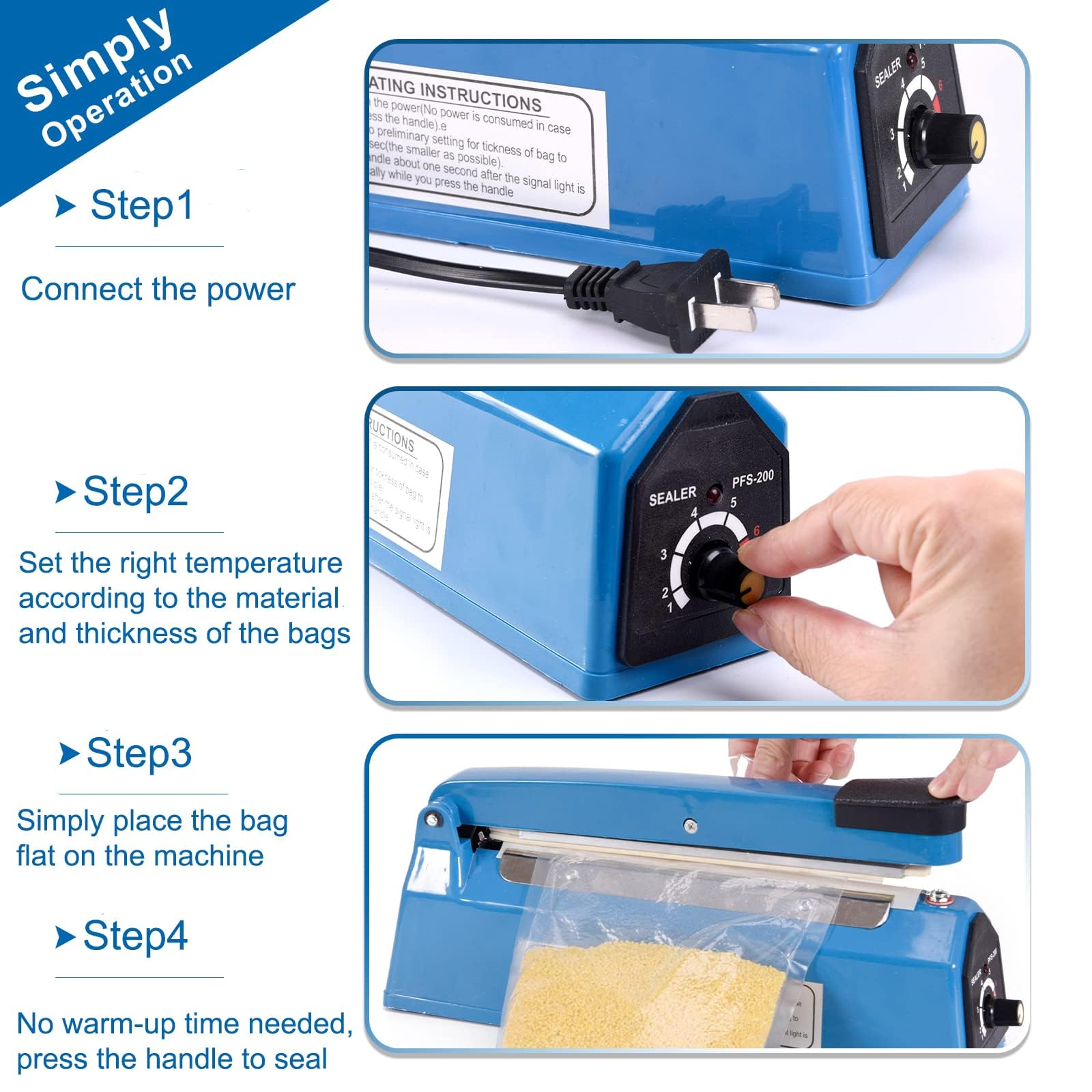 Apstour Scelleuse Thermique Soudeuse manuelle pour sachets plastique Manuel Sac d'étanchéité machine thermoscellage Impulse étanchéité machine pour PE PP en plastique Sacs