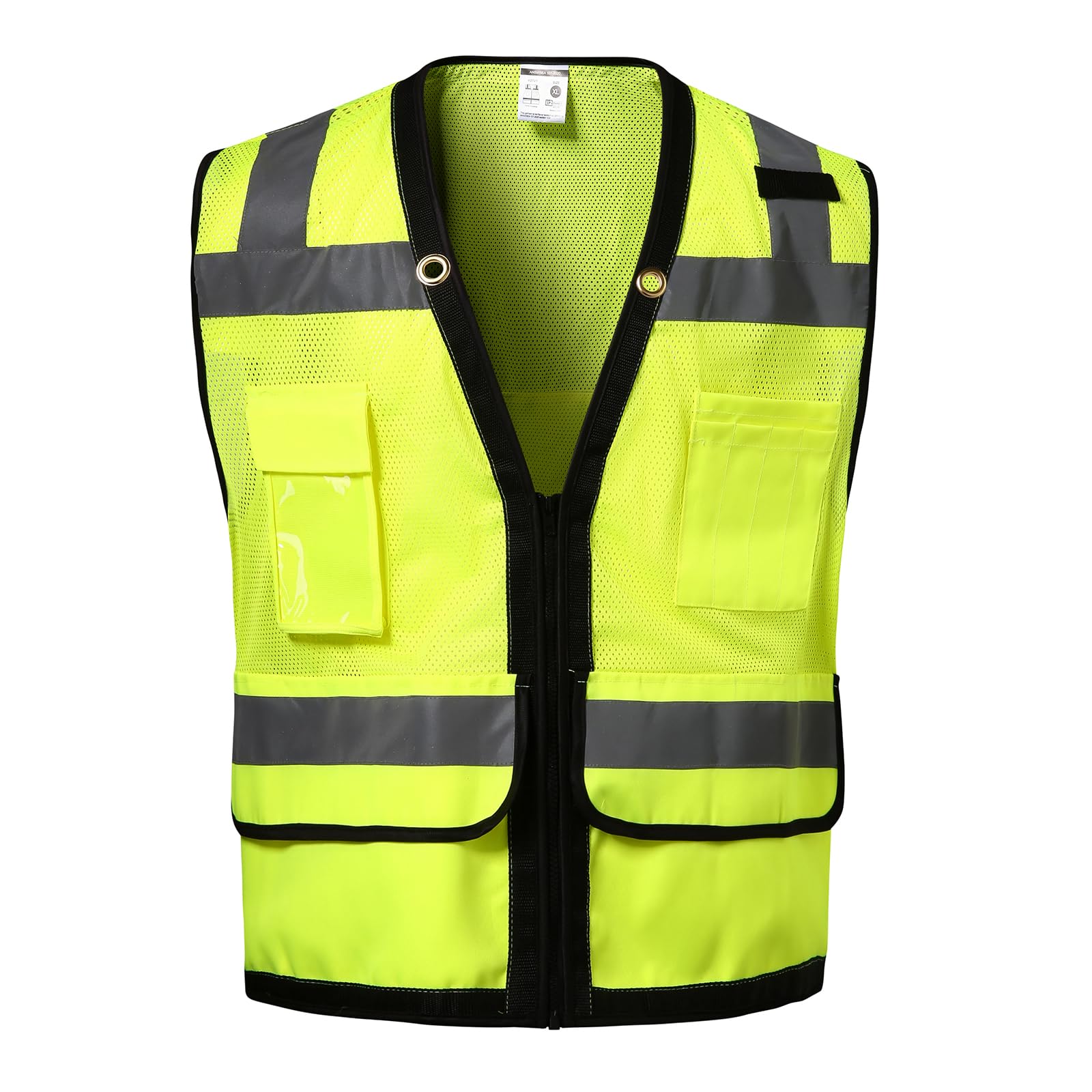 DPSAFETY Reflective Safety Vest With Back Pocket, Heavy Duty Surveyor Vest High Visibility Class 2, Construction Work Vest Men&Women (Lime, XL)