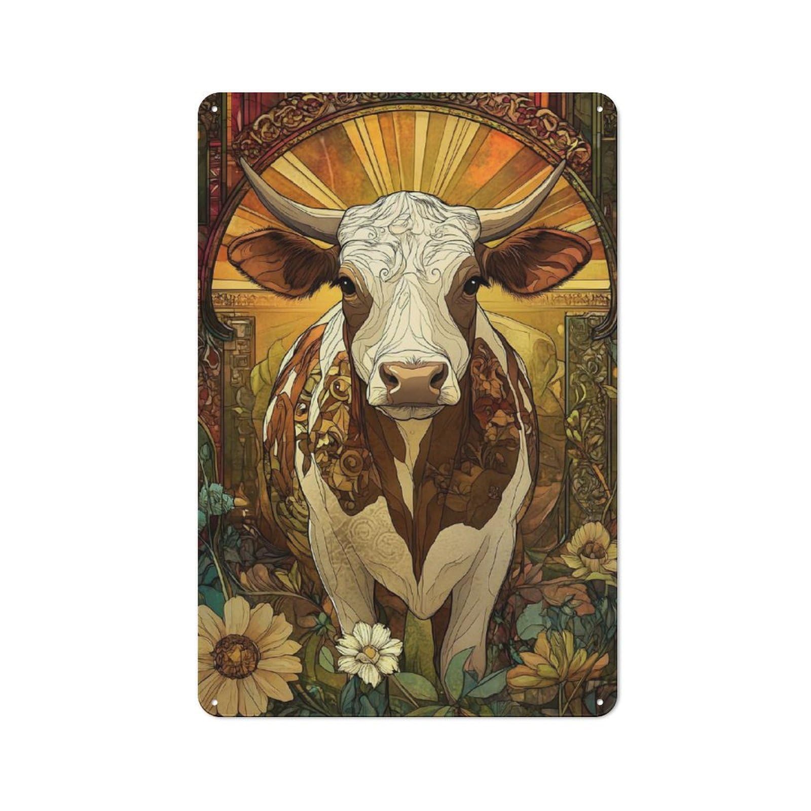Junmoney Cow Fan Art Metal Plaque 30X20cm With For Garage Wall, Retro Decor, For Garage Decor Collectors Refreshing A Room In Autumn