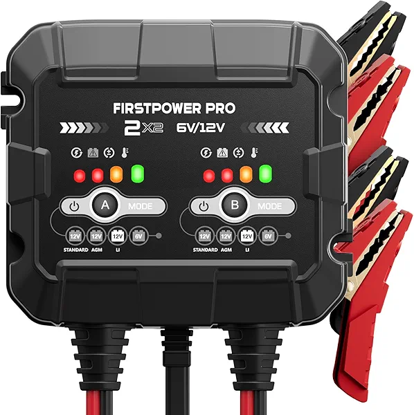 2-Bank, 4A (2A/Bank) Trickle Charger for Car Battery, 12V 6V Car Battery Charger, Automotive Battery Trickle Charger, Maintainer, for Motorcycle Lawn Mower AGM, Lithium Batteries-1PC